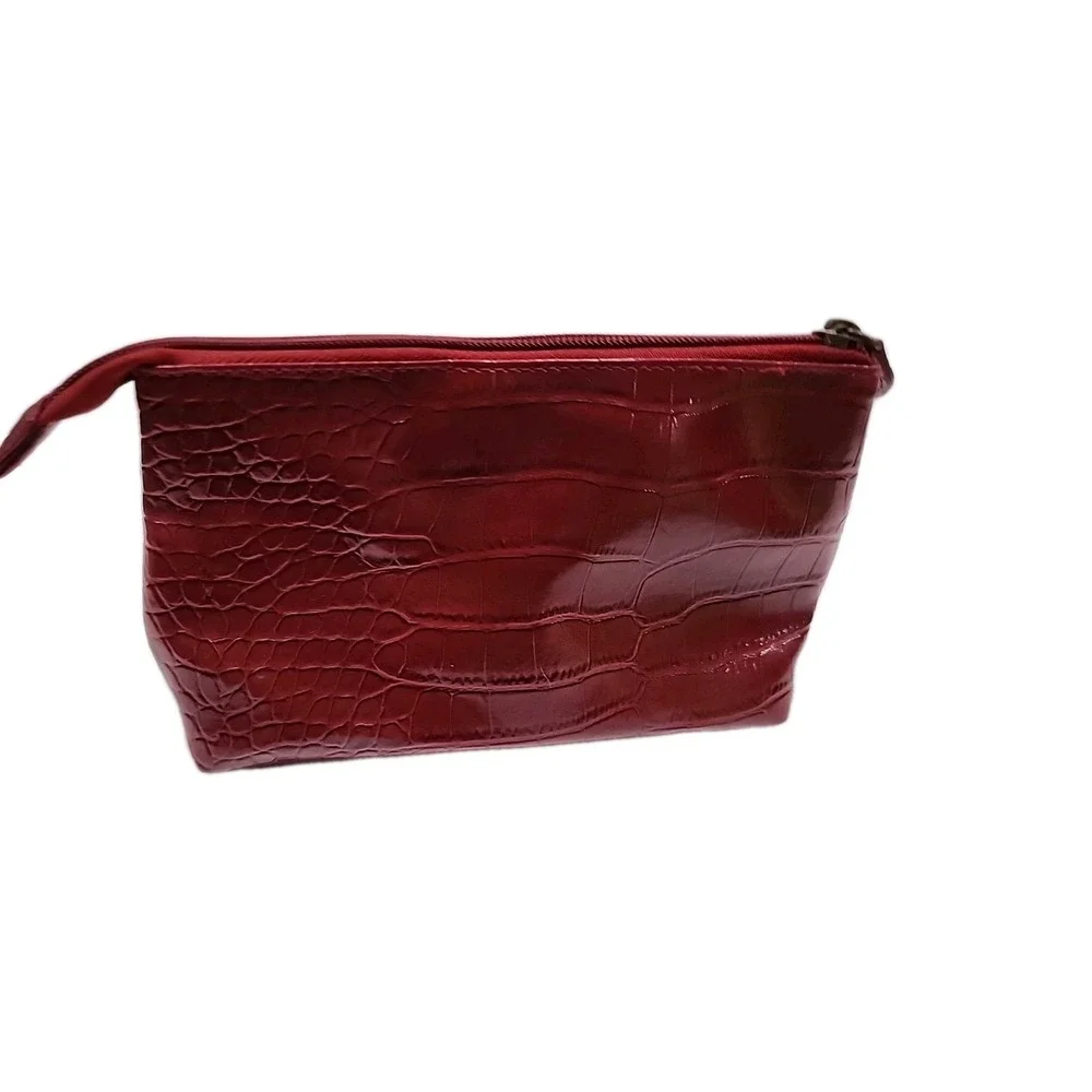 Frankie & Johnie Red Small 8 Inch Cosmetic Bag Faux Fur With Zip